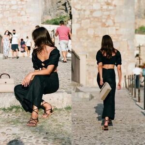 Anthropologie Faithfull the Brand La Marches Linen Top in Black Size 10 NWT $169